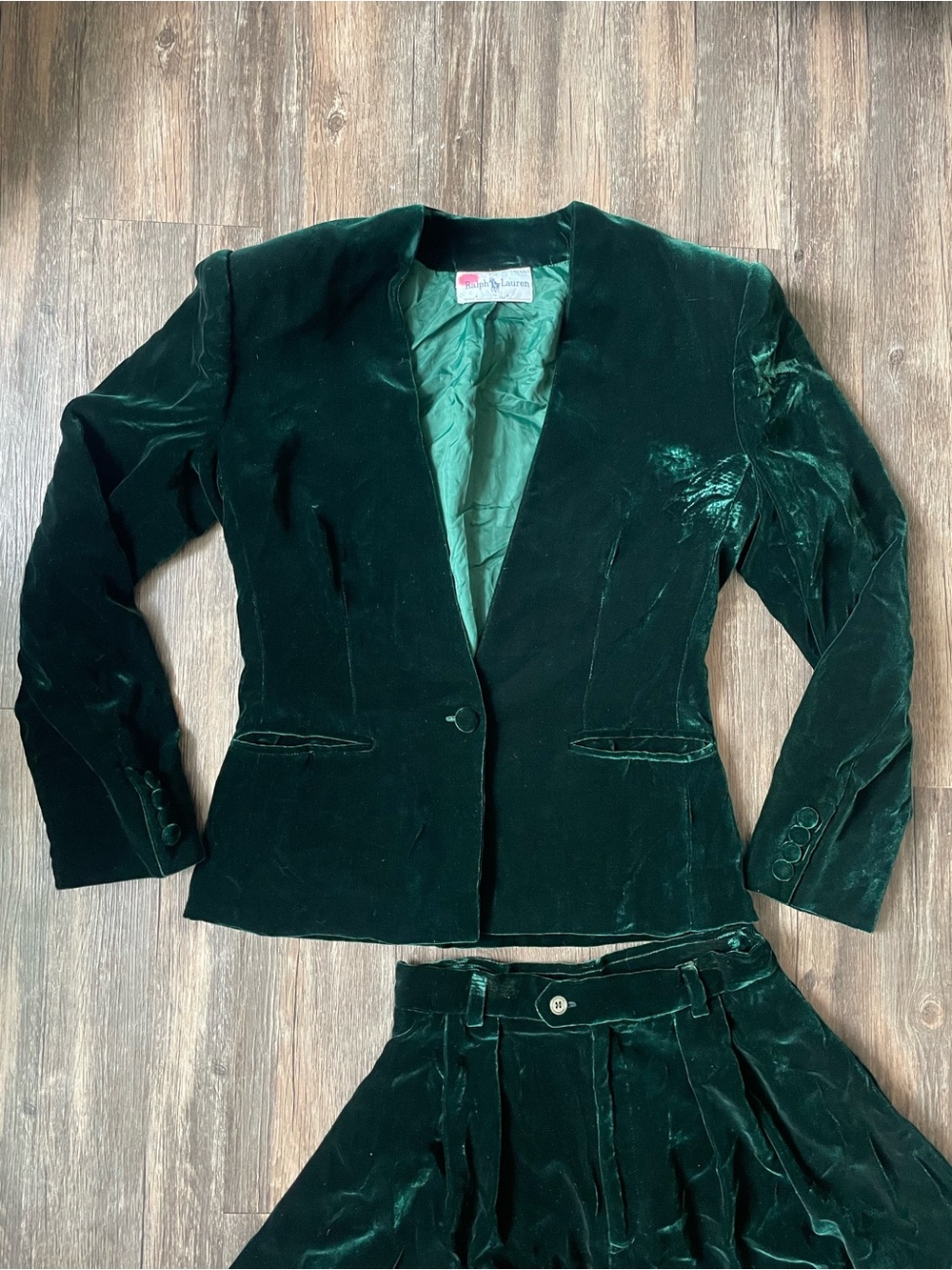 Vintage Ralph Lauren Green Velvet Blazer + Maxi Skirt Set
